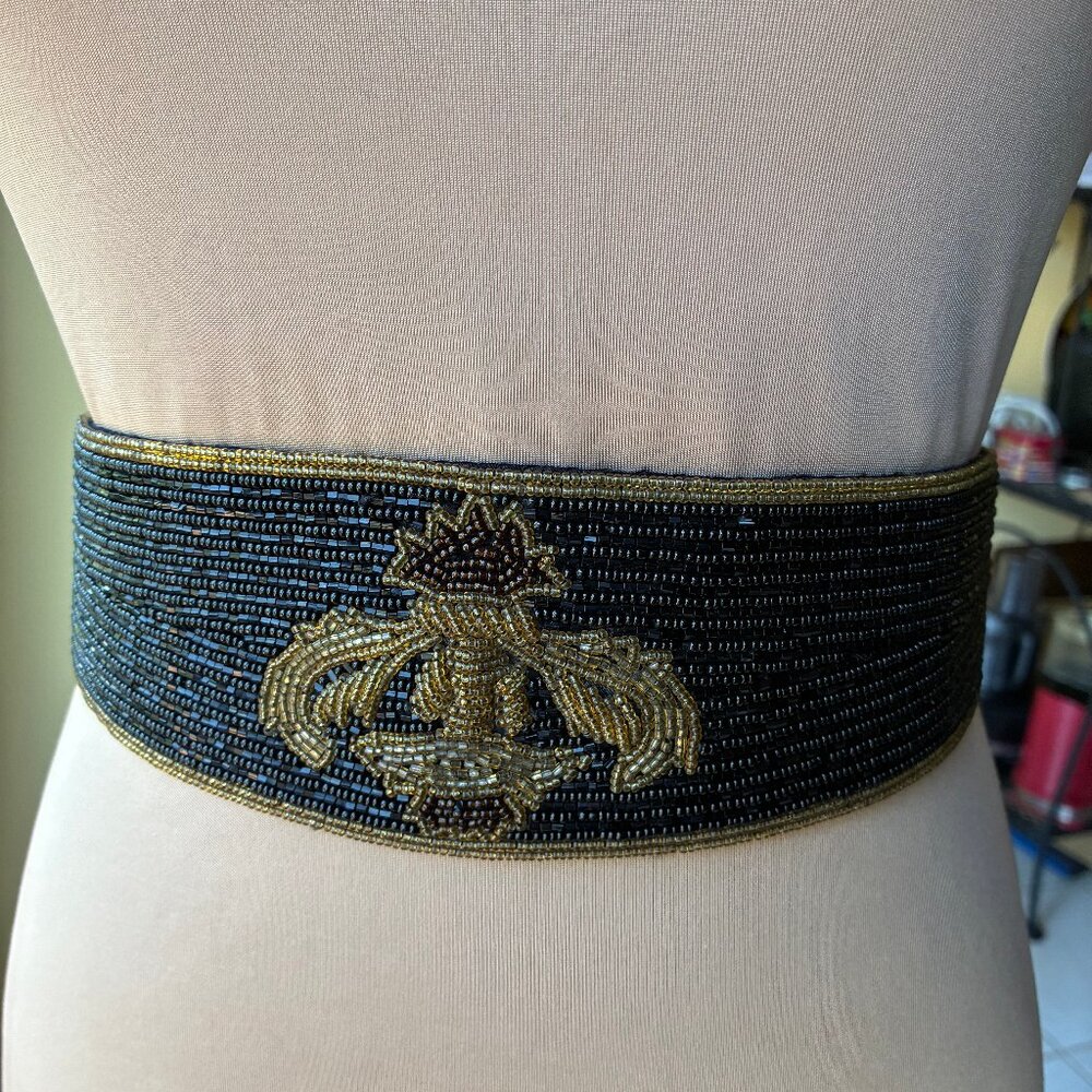 Vintage beaded belt Black and Gold